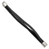 Chisel Stainless Steel Polished Multi Strand Black Leather 8.25 inch Bracelet